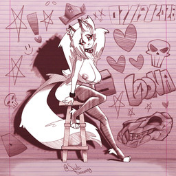 anthro big_breasts big_butt big_tail breasts butt female fur nude solo tail thick_thighs warmers white_body white_fur soulsdrawing hellaverse helluva_boss loona_(helluva_boss) 1:1 hi_res