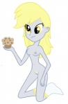 breasts clothing female food footwear genitals human_only legwear muffin nipples not_furry nude pubes pussy sitting socks solo kog_smut equestria_girls hasbro my_little_pony derpy_hooves_(eg) human mammal