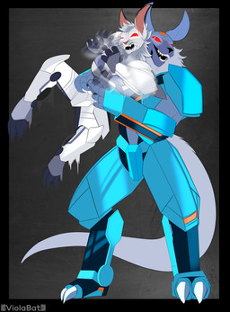 abstract_background angry anthro cybernetics digitigrade duo grumpy lifting_another lifting_partner machine male male/male motion_lines red_eyes size_difference smile text viola_bat hasbro takara_tomy transformers cyborg robot absurd_res artist_name hi_res