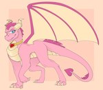 accessory female feral horn jewelry necklace pink_body smile smiling_at_viewer solo tail wings certified_dmbass activision mythology spyro_the_dragon ember_(spyro) dragon mythological_creature mythological_scalie scalie 2023 digital_media_(artwork) hi_res