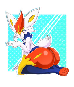 ambiguous_gender anthro big_butt butt fur gesture hand_gesture heart_eyes heart_pupils heart_symbol kneeling looking_at_viewer one_eye_closed smile solo tail v_sign white_body white_fur wink winking_at_viewer aeltrix nintendo pokemon cinderace generation_8_pokemon lagomorph mammal pokemon_(species) hi_res