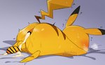 after_anal after_sex anthro anus ass_up balls bed blush bodily_fluids butt cum cum_in_ass cum_inside erection feral fur furniture genital_fluids genitals humanoid_genitalia humanoid_penis lying male on_front penis solo yellow_body yellow_fur dntks_4320 nintendo pokemon generation_1_pokemon pikachu pokemon_(species) censored