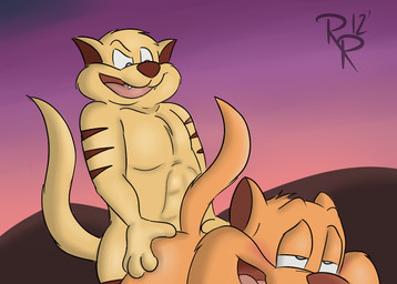 abs all_fours anal anal_penetration anthro anthro_on_anthro anthro_penetrated anthro_penetrating anthro_penetrating_anthro biceps brown_body brown_fur butt butt_grab chest_tuft doggystyle duo fangs from_behind_position fur hand_on_butt kneeling lying male male/male male_penetrated male_penetrating male_penetrating_male markings muscular nude on_front open_mouth orange_body orange_fur outside pecs penetration penile penile_penetration penis_in_ass raised_tail sex sunset tail teeth tongue tuft yellow_body yellow_fur rotten_robbie hanna-barbera swat_kats chance_furlong jake_clawson domestic_cat felid feline felis mammal digital_media_(artwork) signature
