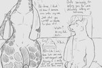 2021 anal anthro bench blush canid canine canis dialogue duo english_text flaccid genitals giraffe giraffid hi_res humanoid_genitalia humanoid_penis larger_male locker_room looking_at_another male mammal monochrome penis size_difference talidrawing talking_to_another text thick_thighs towel towel_on_shoulder unaware wide_hips wolf