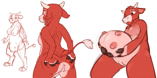anthro anus bodily_fluids breasts breasts_and_teats butt cum cum_from_ass cum_in_ass cum_in_vagina cum_inside female fur genital_fluids genitals hand_on_butt hooves horn lactating looking_back looking_down mascot milk multiple_poses nipples nude pose presenting presenting_hindquarters rear_view red_body red_fur simple_background solo spread_anus spreading teats udders vaginal_fluids vulva white_background siroc bel_group the_laughing_cow bovid bovine cattle dairy_cattle mammal 2015 hi_res sketch