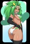 5_fingers amber_eyes bangs biceps big_breasts big_butt black_sclera breasts butt clothed clothing facial_piercing female fingers green_hair hair heart_symbol humanoid_pointy_ears long_hair looking_at_viewer midriff nipple_outline not_furry piercing pointy_ears ponytail sharp_teeth smile solo teeth dynamo-x utuu_(dynamo-x) demon humanoid 2017 alpha_channel digital_media_(artwork)