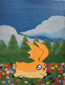ambiguous_gender black_feet blue_eyes blue_flower cloud feet feral field flower fur grass head_wings meadow membrane_(anatomy) membranous_wings open_mouth orange_body orange_flower orange_wings pink_flower plant purple_flower red_flower sky smile solo tail tan_body tree unusual_wing_placement white_flower wings yellow_flower lunarpanda8686 bandai_namco digimon digimon_(species) mammal patamon absurd_res digital_media_(artwork) hi_res mixed_media oil_painting_(artwork) painting_(artwork) traditional_media_(artwork) traditional_painting_(artwork)