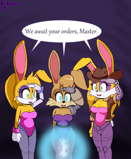 anthro blue_eyes brown_body brown_fur buckteeth clothing dialogue female fur gesture green_eyes group hat headgear headwear jacket leotard mind_control open_mouth prosthetic prosthetic_limb salute speech_bubble square_crossover teeth text topwear yellow_body yellow_fur inversecalamity archie_comics sega sonic_the_hedgehog_(archie) sonic_the_hedgehog_(comics) sonic_the_hedgehog_(series) bunnie_rabbot lagomorph leporid mammal rabbit 2015 english_text hi_res