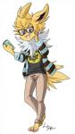 anthro anthrofied beverage clothed clothing coffee eyewear fur glasses hair male open_mouth pokemorph simple_background solo white_background yellow_body yellow_fur hamsteroftime nintendo pokemon eeveelution generation_1_pokemon jolteon mammal pokemon_(species) 9:16 hi_res