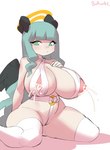 areola big_breasts blush blush_lines bodily_fluids breasts female green_eyes hair halo hand_on_breast huge_breasts lactating milk nipples sitting solo teal_hair text thick_thighs wings borvar panaya_(snootboot) animal_humanoid bear humanoid mammal mammal_humanoid panda_humanoid ursid_humanoid ursine ursine_humanoid 2022 hi_res signature