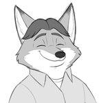 anthro biped clothed clothing eyes_closed male shirt simple_background solo topwear white_background skunkbutt_(artist) disney zootopia gideon_grey canid canine fox mammal red_fox true_fox 2018 bust_portrait monochrome portrait