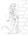 anthro biped cigarette female man's_shirt necktie smoking solo standing tail fareme goldenfox danni mammal murid murine rat rodent monochrome