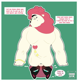 accessory anal anthro border butt dialogue duo facesitting female female_rimming_male male muscular muscular_male oral profanity rimming sex sitting sitting_on_another text white_border crouchingli0n cartoon_network mao_mao:_heroes_of_pure_heart king_snugglemagne_xxv tanya_keys canid canine felid lion mammal pantherine raccoon_dog tanuki absurd_res english_text hi_res