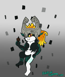 armor black_body clothing female floating floating_object fused_shadow headgear headwear helmet pointy_ears red_eyes shadow_crystal_(tloz) smile smiling_at_viewer yellow_sclera pixiecatsupreme nintendo the_legend_of_zelda twilight_princess midna humanoid twili absurd_res hi_res