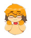 :3 anthro black_nose blush brown_body brown_fur clothed clothing eyes_closed eyewear female front_view fur glasses hair necktie orange_body orange_fur orange_hair shirt simple_background solo topwear white_background berseepon09 dog_girl_(berseepon09) canid canine canis domestic_dog mammal 2018 absurd_res hi_res