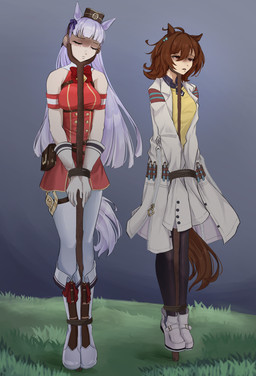 ahoge amber_eyes ankles_tied armband arms_in_front arms_tied arms_together asphyxiation bag bare_shoulders belt between_breasts blue_bottomwear blue_clothing blue_pants blue_shirt blue_topwear boots bottomwear bound bow_ribbon bow_tie breasts brown_hair button_(fastener) chest_harness clothed clothing coat death dress duo ear_piercing electronics execution eyes_closed feet_together female footwear furca gloves gradient_background grass grey_background grey_hair hair half-closed_eyes hands_in_front hands_tied hands_together handwear harness hat head_tilt headgear headphones headwear hime_cut horse_ears horse_tail lab_coat laboratory_equipment laboratory_glassware legband legs_tied legs_together legwear light_body light_skin long_hair narrowed_eyes necktie open_mouth oversized_clothing oversized_coat oversized_topwear pants piercing plant pole_between_breasts red_clothing red_dress scientific_instrument shirt shoes simple_background sleeveless_dress snuff sweater sweater_vest tail test_tube thighband topwear vest waist_bag white_bottomwear white_clothing white_gloves white_handwear white_pants white_topwear yellow_clothing yellow_sweater yellow_sweater_vest yellow_topwear yellow_vest zipper zipper_pull_tab dudes_(artist) cygames uma_musume_pretty_derby agnes_tachyon_(pretty_derby) gold_ship_(pretty_derby) animal_humanoid equid equid_humanoid equine equine_humanoid horse_humanoid humanoid mammal mammal_humanoid absurd_res hi_res