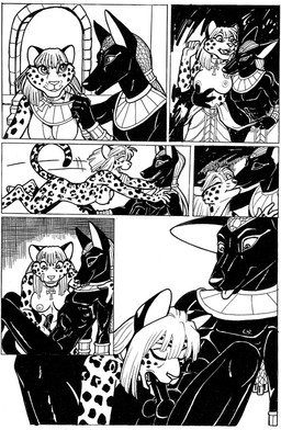 anthro balls breast_lick breast_play breasts duo erection fellatio female genitals hand_on_penis happy happy_sex imminent_sex kissing licking licking_lips male male/female nipples nude oral penile penis pounce sex smile tongue tongue_out undressing_another terrie_smith egyptian_mythology middle_eastern_mythology mythology anubis betsy_simmons anubian_jackal canid canine canis deity felid jackal jaguar mammal pantherine comic monochrome