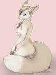 anthro biped blue_eyes breasts butt female kneeling long_ears nude side_boob solo hashire halla_(hashire) canid canine fox mammal ruppell's_fox true_fox 3:4