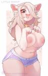 anthro bell big_breasts breasts clothed clothing curvy_figure ear_piercing female nipples piercing short_stack solo standing thick_thighs topless voluptuous wide_hips littlesheep cream_(jush) bovid bovine cattle mammal absurd_res hi_res