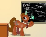 black_eyes brown_hair brown_tail chalkboard cutie_mark desk eyewear fluffy fluffy_tail furniture glasses hair horn information_board male necktie open_mouth simple_background solo table tail teacher text zillford hasbro my_little_pony mythology equid equine mammal mythological_creature mythological_equine unicorn 2012 english_text traditional_media_(artwork)