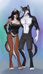 anthro bottomwear clothed clothing corset female fishnet_clothing fishnet_legwear legwear lingerie male male/female shorts solo topless topwear elvofirida canid canine canis mammal wolf absurd_res hi_res