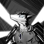 abs anthro armor athletic biceps black_body black_fur black_hair claws clothed clothing empty_eyes fangs fur hair jewelry male muscular muscular_anthro necklace pecs science_fiction solo teeth topless white_eyes wlo2372896 discordnight mammal sergal 1:1