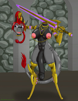 2_horns abs amputee areola balls big_penis black_body black_countershading black_horn breasts countershading cybernetics detachable detachable_head disability flaccid foreskin freckles genitals grey_body gynomorph hair headless holding_melee_weapon holding_object holding_own_head holding_sword holding_weapon horn huge_penis humanoid_genitalia humanoid_penis intersex jewelry looking_aside machine markings melee_weapon necklace nipple_piercing nipples nude_gynomorph open_mouth open_smile penis piercing pink_areola prosthetic prosthetic_arm prosthetic_leg prosthetic_limb purple_eyes red_hair smile solo spots spotted_markings standing sword tail teeth weapon andifferous mythology riley_(cpt-night) cyborg dragon mythological_creature mythological_scalie scalie 2021 digital_media_(artwork) hi_res