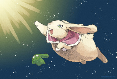 clothing digitigrade duo feral kemono open_mouth reaching_up sky star starry_sky namu_(nurui_cha) lagomorph leporid mammal rabbit