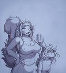 2024 accessory alcohol alicia_(jay_naylor) annoyed_expression anthro beer beer_mug beverage big_breasts black_and_blue breast_envy breasts canid canine cleavage clothed clothing conditional_dnp duo envy erect_nipples eyes_closed felid female fluffy fluffy_tail fox francine_(jay_naylor) greyscale hair hair_accessory hairband hi_res jay_naylor jealous long_hair mammal monochrome nipples no_bra open_mouth pantherine simple_background sketch small_breasts snow_leopard tail