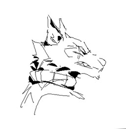 ambiguous_gender anthro eye_scar facial_scar fur grey_background pointy_ears scar side_view simple_background snout solo teeth_showing kingarthur_i homestuck ms_paint_adventures jack_noir canid mammal 2024 aliasing binary_drawing black_and_white digital_drawing_(artwork) digital_media_(artwork) headshot_portrait line_art low_res monochrome portrait male_(lore)