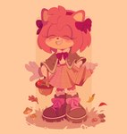 accessory anthro apple autumn basket biped blush bottomwear bow_accessory bow_ribbon clothed clothing container eyelashes eyes_closed female food footwear fruit fully_clothed fungus gloves hair_accessory hair_bow hair_ribbon handwear leaf mushroom open_mouth open_smile plant ribbons shawl shoes skirt smile solo sadlittlecacti sega sonic_the_hedgehog_(series) amy_rose eulipotyphlan hedgehog mammal 2022 absurd_res digital_drawing_(artwork) digital_media_(artwork) full-length_portrait hi_res portrait