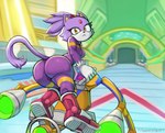 anthro butt clothed clothing female footwear fur hair looking_at_viewer looking_back looking_back_at_viewer multicolored_body multicolored_fur purple_body purple_fur purple_hair shoes solo two_tone_body two_tone_fur white_body white_fur yellow_eyes triggerpigart sega sonic_riders sonic_the_hedgehog_(series) blaze_the_cat domestic_cat felid feline felis mammal 2024 hi_res