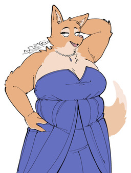 anthro arm_tuft bare_shoulders big_breasts biped black_eyebrows black_eyes blue_clothing blue_dress blue_gem breasts cheek_tuft chest_tuft claws clothed clothed_anthro clothed_female clothing countershade_fur countershade_hands countershade_torso countershading curved_eyebrows dress ear_tuft elbow_tuft eye_markings eyebrows eyelashes facial_tuft fangs female finger_claws fingers fur fur_tuft gem half-closed_eyes hand_behind_head hand_on_hip hand_on_own_hip head_tuft humanoid_hands iris jewelry light_body light_fur long_eyelashes looking_at_viewer markings monotone_background multicolored_body multicolored_fur narrowed_eyes necklace orange_body orange_claws orange_ears orange_fur orange_tail overweight overweight_anthro overweight_female pearl_(gem) pearl_necklace pink_inner_ear pink_nose pink_tongue pointy_ears prick_ears pupils shoulder_tuft simple_background snout solo standing strapless_clothing strapless_dress tail teeth three-quarter_view tongue tuft two_tone_body two_tone_fur white_body white_breasts white_countershading white_fur white_markings white_pupils white_sclera mochimochiland dreamworks the_bad_guys diane_foxington canid canine fox mammal 2025 digital_drawing_(artwork) digital_media_(artwork) hi_res portrait signature three-quarter_portrait