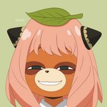 anthro clothed clothing eyebrows female front_view grin hair leaf leaf_on_head pink_hair simple_background smile solo young young_female naoto anya_forger_face spy_x_family anya_forger mammal procyonid raccoon 1:1 hi_res icon signature