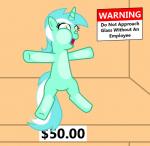 2014 against_surface barcode cutie_mark dialogue digital_media_(artwork) display_case english_text equid equine female for_sale friendship_is_magic green_body hair hasbro horn lyra_heartstrings_(mlp) mammal my_little_pony mythological_creature mythological_equine mythology on_glass price_tag sign smile solo text unicorn vincentthecrow warning_sign yellow_eyes