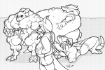 2009 abs anthro bandai_namco belly belly_inflation biceps big_muscles black_and_white canid canine clothing comic crossover digimon dragon dragoneer_(character) drakemohkami erection expansion fakemon fan_character fur generation_4_pokemon genital_expansion genitals group growth horn huge_muscles hyper hyper_muscles inflation lucario male mammal monochrome murasadramon muscle_growth muscular mythological_creature mythological_scalie mythology nintendo obese overweight pecs penis penis_expansion pokemon pokemon_(species) scalie tail triceps