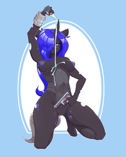 anthro big_breasts bodily_fluids breasts changeling_queen female genitals gun hair holding_object holding_ranged_weapon holding_weapon horn looking_at_viewer nipples nude nuka-cola pip-boy ranged_weapon simple_background smile solo tail weapon chapaevv fallout friendship_is_magic hasbro microsoft my_little_pony heroine_(oc) changeling_(mlp) 4:5 absurd_res digital_media_(artwork) hi_res