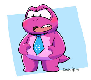 accessory anthro biped blush male necktie open_mouth pink_body purple_body simple_background solo standing negigi gameoverse glitch_productions gobbles_(gameoverse) dinosaur prehistoric_species reptile scalie 2026