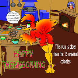 anthro anthrofied anus beak begging breasts butt claws collar commentary dirty_talk eyeshadow female genitals holidays humor innuendo makeup non-mammal_breasts pink_claws presenting presenting_hindquarters pun solo text tiptoes vulva vinny_van_yiffy banjo-kazooie rareware thanksgiving kazooie avian bird breegull 1:1 english_text