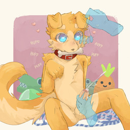 5_fingers anthro anus arm_tuft ball_tuft balls blue_eyes blush bodily_fluids body_blush bone_in_mouth chest_tuft collar cum cumshot disembodied_hand duo ejaculation elbow_tuft erection eyebrows facial_tuft fingers floppy_ears fluffy fluffy_tail foreskin fur genital_fluids genitals handjob heart_eyes heart_symbol humanoid_genitalia humanoid_penis hypnosis kemono male male_anthro mind_control multicolored_body multicolored_fur nude nude_anthro nude_male onomatopoeia orgasm paw_pose pendulum_swing penile penis penis_blush perineum plushie pose questionable_consent red_collar sex shoulder_tuft simple_background sitting sound_effects tail tan_balls tan_body tan_eyebrows tan_fur text translucent translucent_hand tuft two_tone_body two_tone_fur vein veiny_penis white_background yellow_body yellow_fur young young_anthro young_male regcron crowl_(regcron) canid canine canis domestic_dog mammal 1:1 2025 english_text hi_res