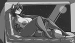 5_fingers 5_toes alcohol anthro beverage big_breasts breasts feet female fingers fur hair hindpaw humanoid_hands moon nipples nude paws sitting smile solo space toes wine wine_bottle shonuff nintendo star_fox krystal_(star_fox) canid canine fox mammal 2024 greyscale hi_res monochrome signature