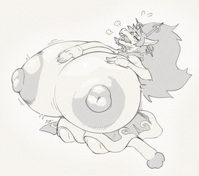 aureola big_breasts breast_expansion breast_squish breasts clothing digitigrade dress expansion female hair huge_breasts hyper hyper_breasts long_hair melee_weapon open_mouth solo squish surprised sword weapon diagamon nintendo pokemon generation_5_pokemon pokemon_(species) zoroark sequence sketch