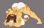 anthro ass_up biceps big_breasts breasts brown_hair female fur green_eyes hair jack-o'_pose markings mole_(marking) muscular muscular_female pose solo striped_body stripes yellow_body yellow_fur kristalkarma liltaiga4 lauren_vanpelt felid hybrid liger lion mammal pantherine