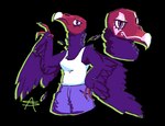 2024 accipitriform anthro appelsaus avian bald bald_female bird black_body black_feathers breasts claws clothing clown_makeup digital_media_(artwork) feathers female juggalo looking_at_viewer model_sheet new_world_vulture non-mammal_breasts red_body red_skin shirt solo tank_top topwear turkey_vulture vulture white_clothing white_shirt white_tank_top white_topwear wing_claws winged_arms wings