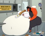 anthro appliance belly belly_expansion big_belly big_breasts big_butt black_body black_fur blue_eyes bottomwear bowl bra breasts butt chair clothing container copyright_symbol duo eating expansion eyewear female food footwear fridge fur furniture glasses goggles grey_body grey_fur hair high_heels huge_belly huge_breasts huge_butt huge_thighs kitchen_appliance multicolored_body multicolored_fur orange_body orange_fur overweight overweight_anthro overweight_female pants paper_bag purple_hair sandwich_(food) shoes sitting stuffing symbol text thick_thighs topwear two_tone_body two_tone_fur underwear weight_gain white_body white_fur satsumalord vanessa_(shyguywhy) canid canine canis fox mammal wolf 2021 5:4 digital_media_(artwork) english_text hi_res