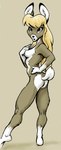 anthro black_body black_fur blonde_hair breasts butt female fur hair medium_breasts nude open_mouth simple_background solo tan_background tan_body tan_fur white_body white_fur megan_giles ninevah deer mammal mule_deer new_world_deer 2002