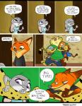 anthro clothed clothing female fur gesture hand_gesture hug male ok_sign smile text frava8 disney zootopia benjamin_clawhauser judy_hopps nick_wilde canid canine cheetah felid feline fox lagomorph leporid mammal rabbit red_fox true_fox 2017 absurd_res comic english_text hi_res