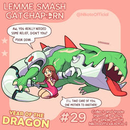 bodily_fluids brown_hair clothing cybernetic_arm cybernetic_leg cybernetic_limb cybernetic_tail cybernetics dialogue dress duo eyes_closed female female/female feral fingering fingering_partner footwear genital_fluids genitals green_body hair kneeling looking_pleasured machine metal_jaw scar sex size_difference smile socks speech_bubble text tongue tongue_out vaginal vaginal_fingering vaginal_fluids vulva nikotoofficial earthbound_(series) nintendo hinawa mecha-drago cyborg dinosaur human mammal prehistoric_species reptile scalie 1:1 english_text