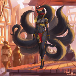 anthro ball_gag bdsm big_tail black_body black_fur blindfold bondage bound breast_grab breasts chain clothing collar cuff_(restraint) curvy_figure disembodied_hand female fingering fur gag genitals gold_(metal) gold_chain gold_collar gold_jewelry gold_shackles grope group hand_on_breast harem_girl harem_jewelry harem_outfit jewelry linked_nipples linked_piercing metal_collar multi_tail nipple_chain nipple_fetish nipple_piercing nipple_pinch nipple_play nipples piercing pinch restraints sex_slave shackled_ankles shackled_wrists shackles slave solo_focus submissive submissive_anthro submissive_female tail translucent translucent_clothing vulva caddea rozalina_dmitriyevna canid canine fox fox_spirit mammal 1:1 hi_res