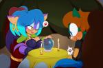 anthro big_breasts blush bra breasts clothed clothing crystal_ball duo ear_piercing female fortune_teller fortune_telling gypsy heart_symbol male male/female open_mouth piercing speech_bubble teasing underwear bigdon1992 nyuroraxbigdon patreon sega sonic_the_hedgehog_(series) fan_character penny_the_bat steve-o bat eulipotyphlan hedgehog mammal digital_media_(artwork)